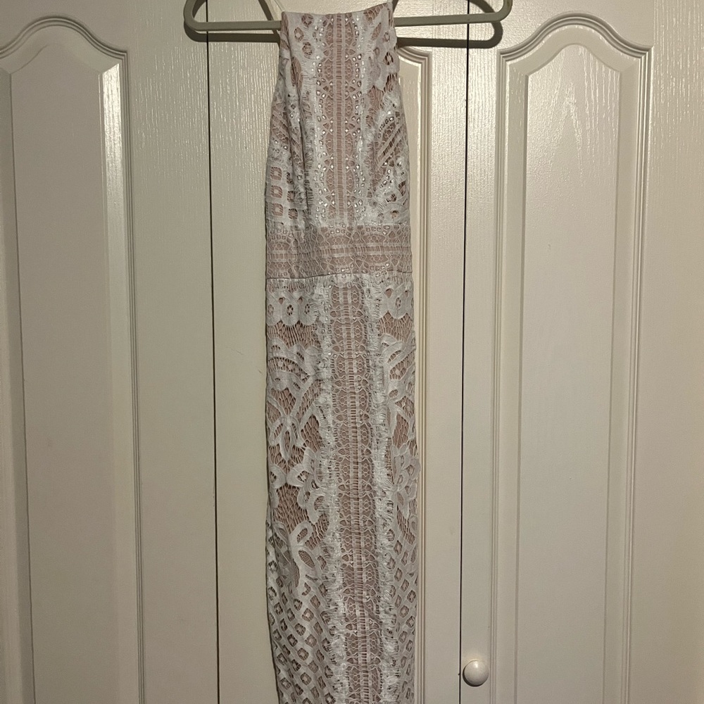 Lacy white and tan dress
